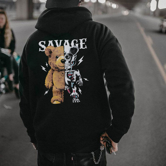 Clearance-Savage Bear Print Men's Hoodie-2XL