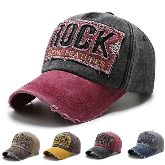 Rock Embroidered Vintage Colorblock Cap Hat