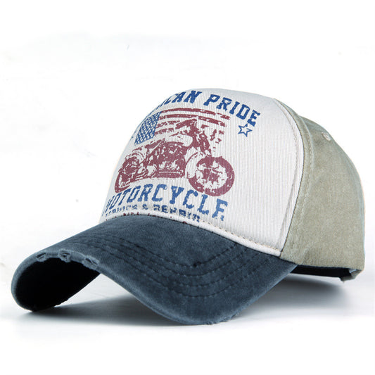 Motocycle Printed Vintage Colorblock Cap Hat