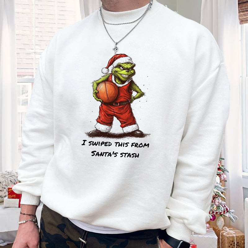 Grinch with Basketball Men's White Sweatshirt