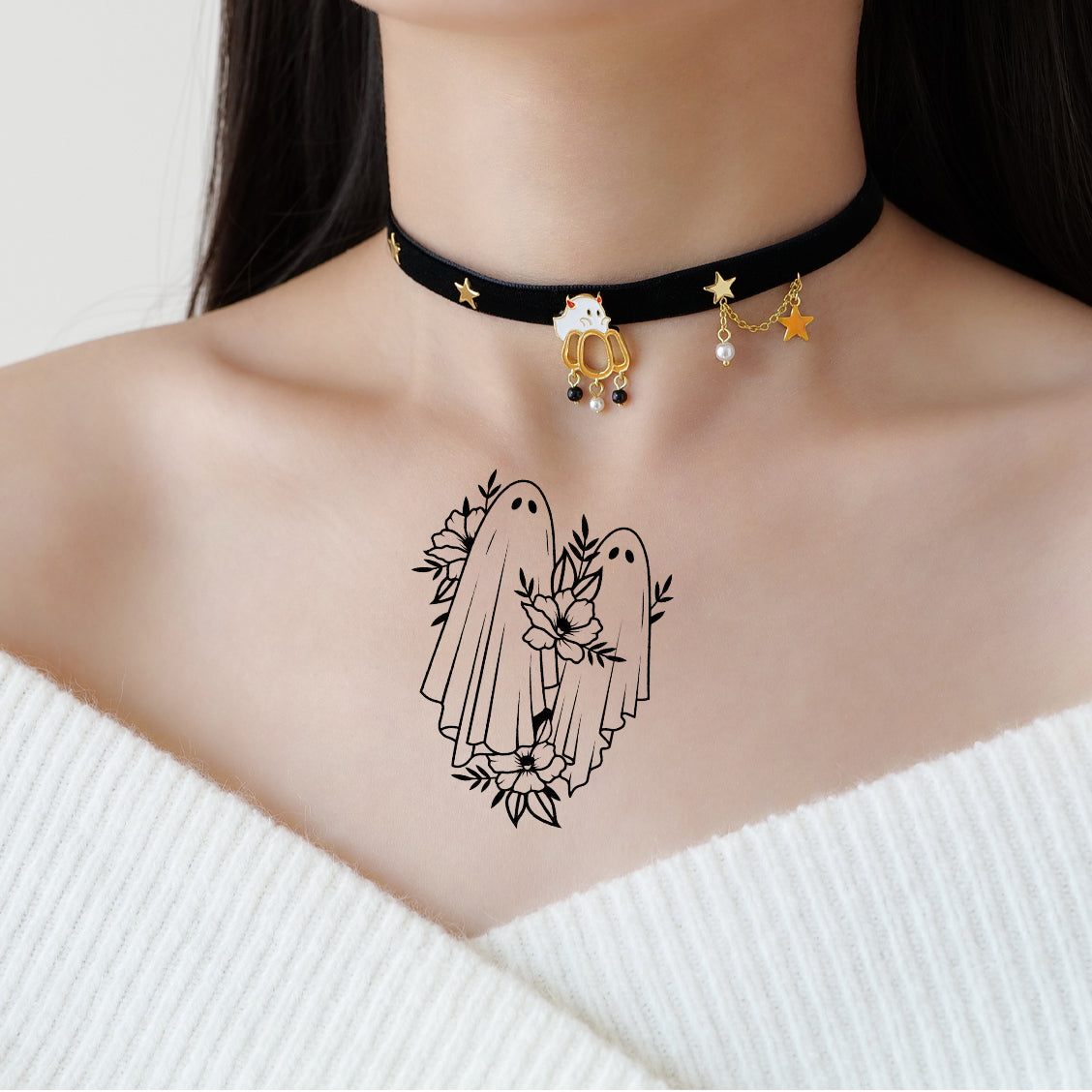 Spooky Season Ghost and Pumpkin Halloween Choker