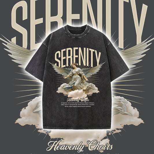 SERENITY Angel Men's Washed Black Color Tee