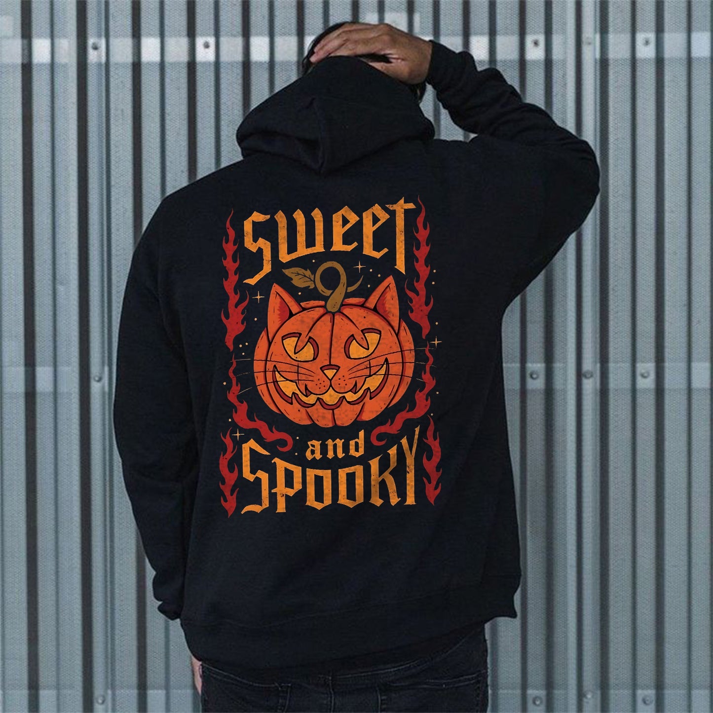 Halloween Pumpkin Cat Men's Fleeced Hoodie