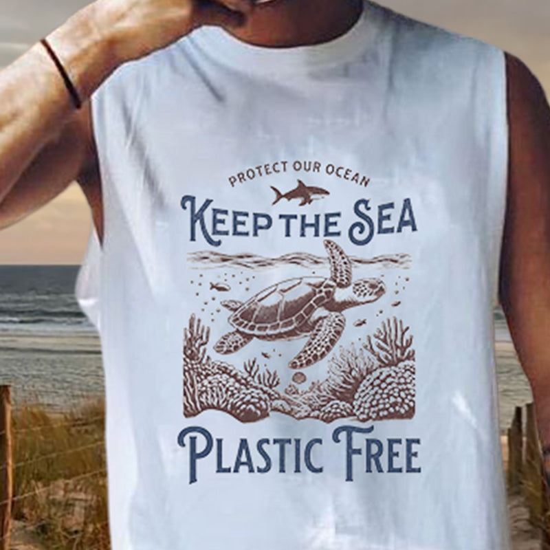 Sea Turtle Print Plastic Free Men's Tank Top-B