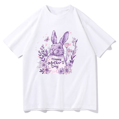 Women's Purple Blooms and Bunny Print Cotton T-shirt