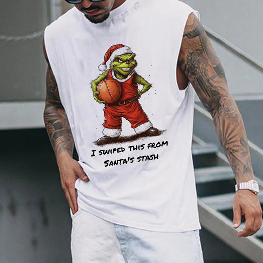 Grinch with Basketball Men's White Tank Top