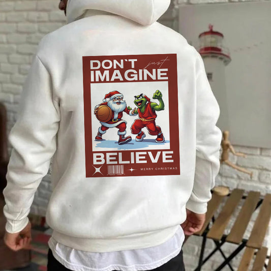 Santa and Grinch Basketball Match Men's White Hoodie