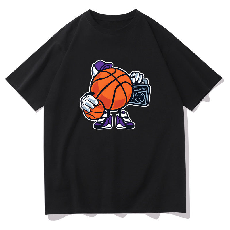 Men's Funny Basketball Character with Ball and Radio Print T-shirt