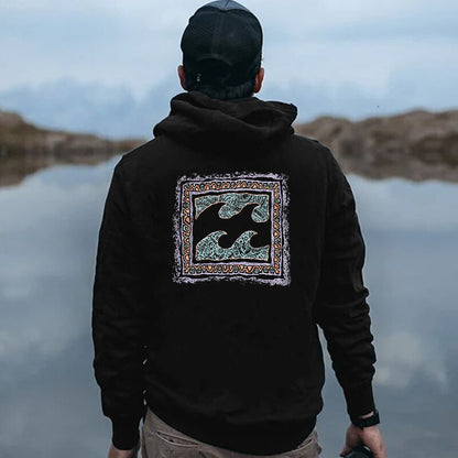 Surfing Graphic Print Men's Fleeced Hoodie