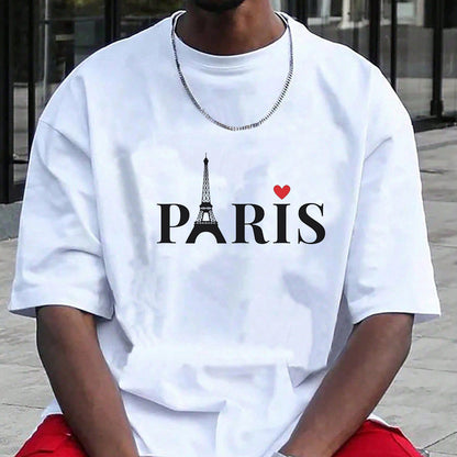 Love Paris Alphabet Print Men's Cotton T-shirt