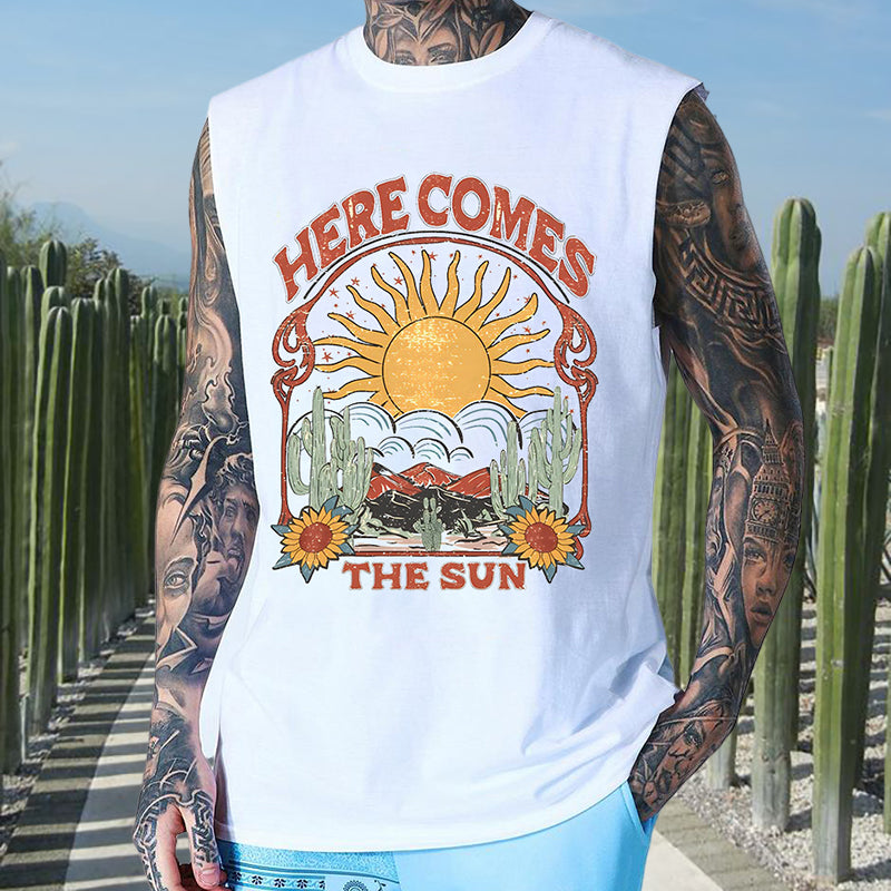 Men's Tropical Desert Cactus and Sun Print Tank Top