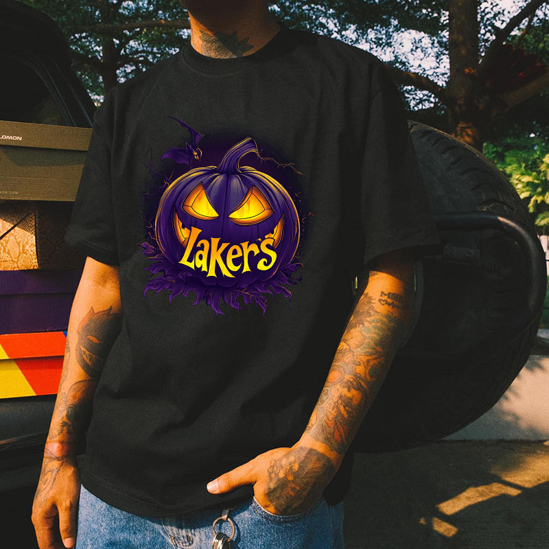 Spooky Vibes Pumpkin Print Lakers Fans Tee