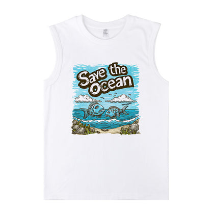 Fish Print Ocean Lover Men's Tank Top-C