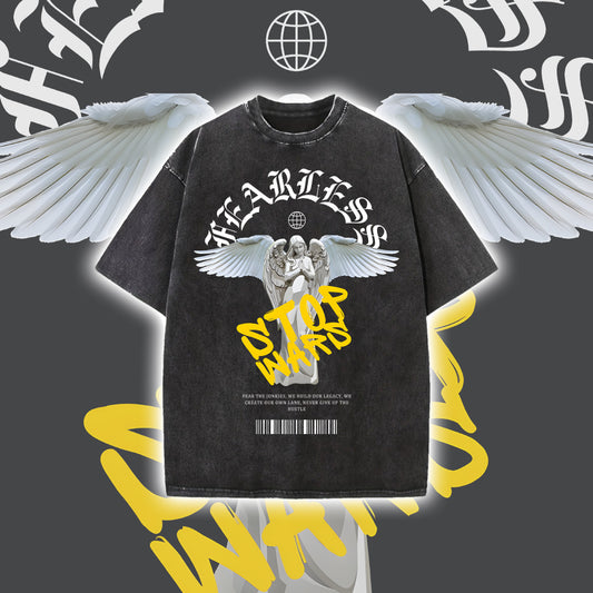 STOP WARS Angel Men's Washed Black Color Tee