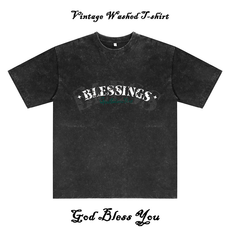 Blessings Men's Washed Black Cotton T-shirt