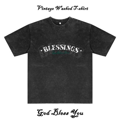 Blessings Men's Washed Black Cotton T-shirt