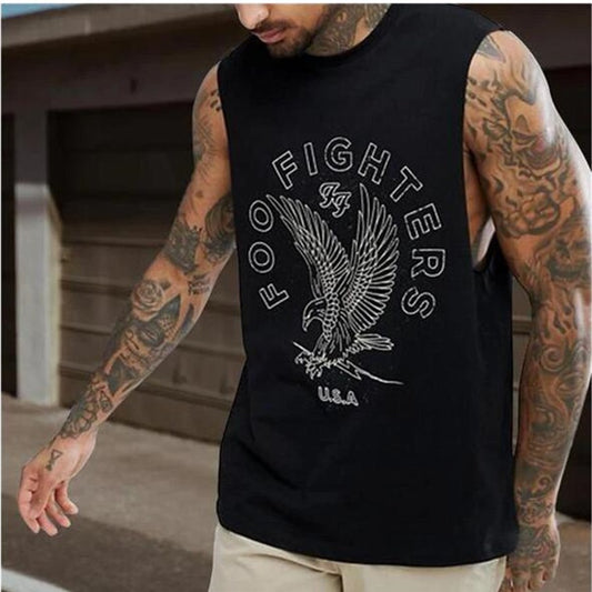 Crew Neck Sleeveless Alphabet Eagle Print Casual Tank Top