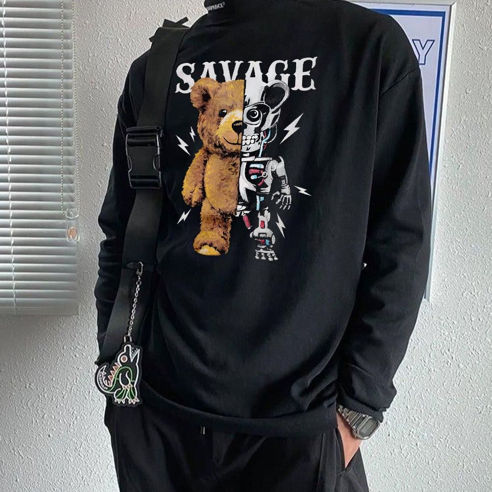 Savage Bear Graphic Print Men's Long Sleeve T-Shirt-B