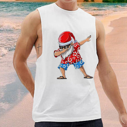 Vacationing Santa Claus Print Men's Singlet