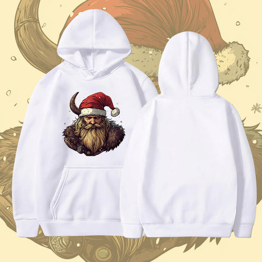 Xmas Viking Warrior Men's White Fleeced Hoodie