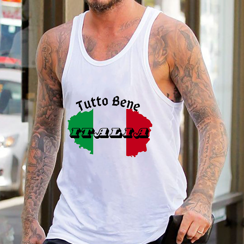 Italia Map Print Men's Tank Top-A