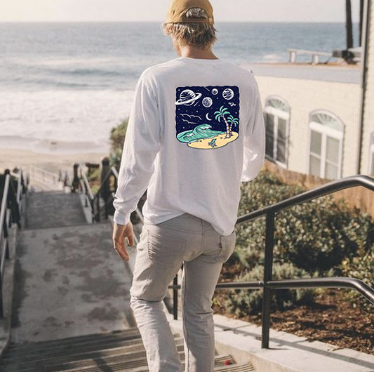 Surfing Graphic Print Men's Long Sleeve T-shirt-A