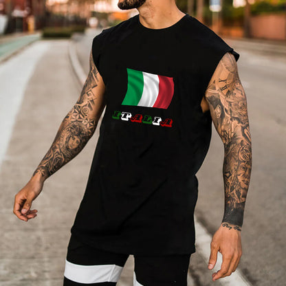 Men's Italy Flag Print Cotton Tank Top-B