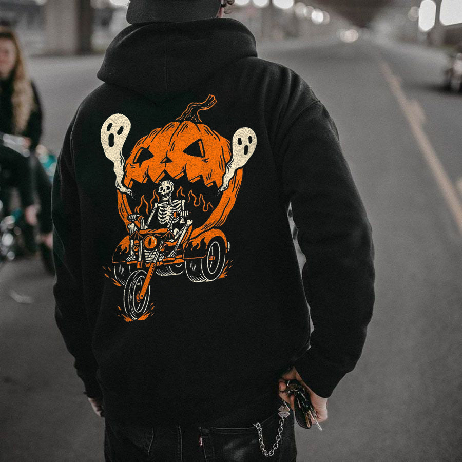 Halloween Pumpkin Tricycle Print Men's Fleeced Hoodie