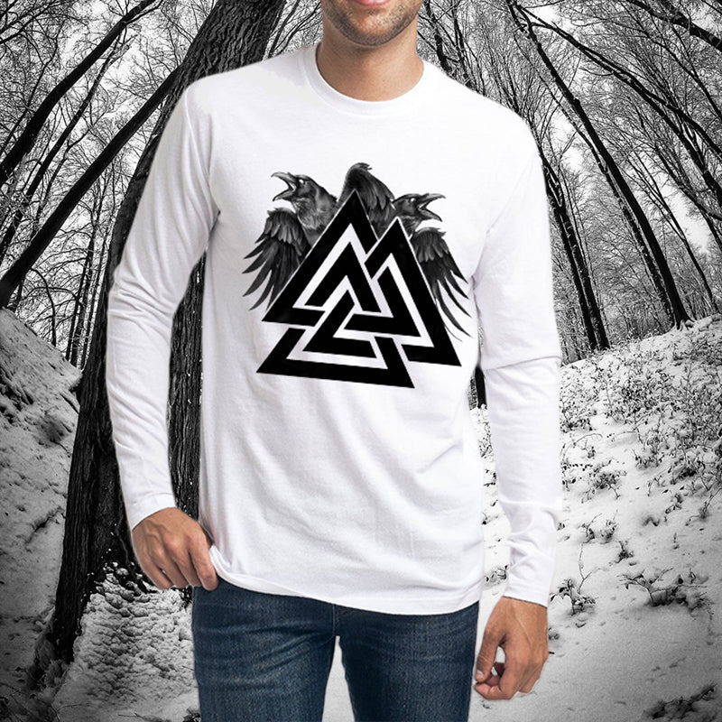 Norse Mythology Valknut and Ravens Print Men's Long Sleeve Tshirt