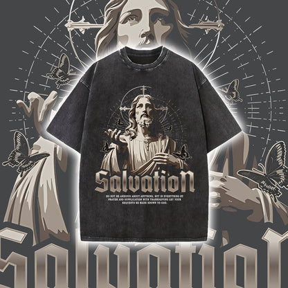 Jesus Saluation Prayer Holy Men's Washed Black Color Tee