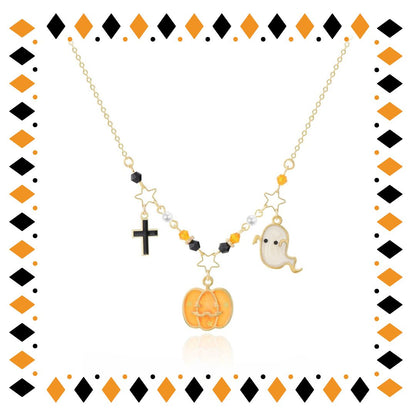 Spooky Halloween Jewelry Pumpkin Cross Ghost Pendant Necklace