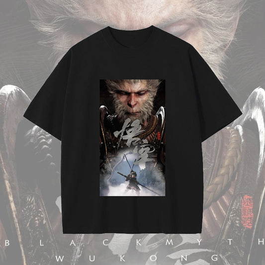 Wukong Games Print Men's Black Cotton T-shirt