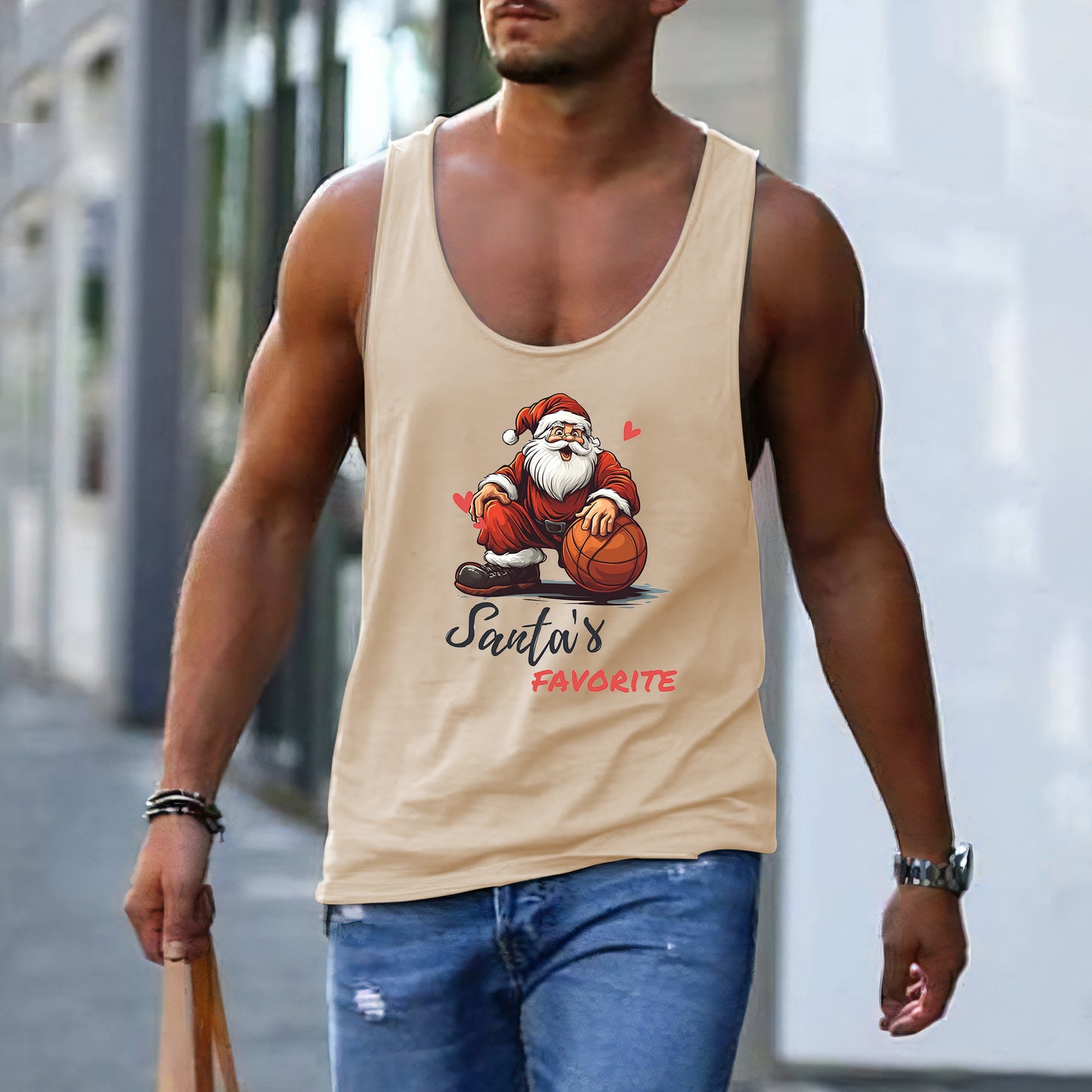 Santa's Favorite Men's Beige Xmas Tank Top