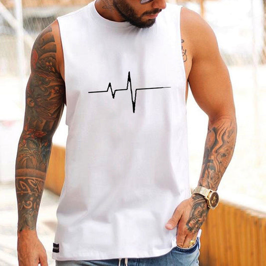 Trendy Personalized ECG Print Sleeveless Casual Vest-B