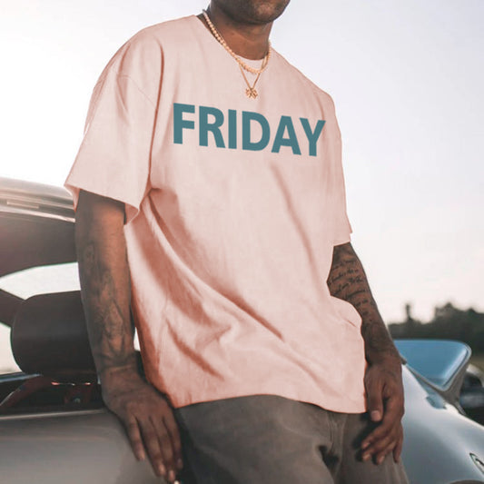 Friday Letters Print Short Sleeve Loose Men's T-Shirt