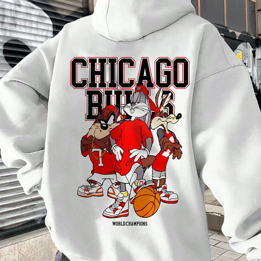 Chicago Basketball Lover Men's Cartoon Print Fleeced Hoodie