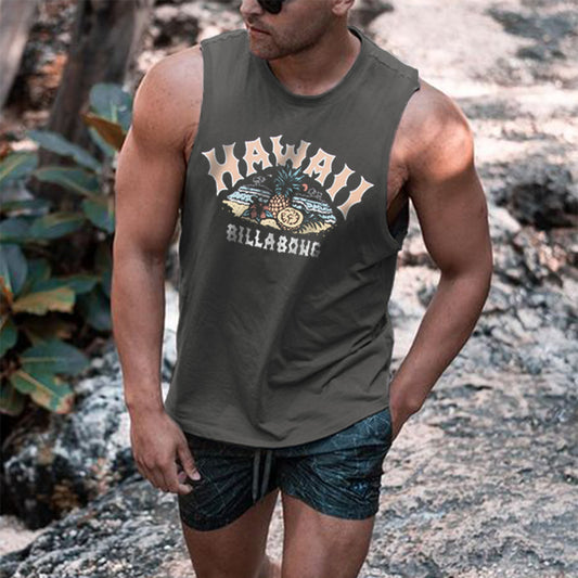 Hawaiian Beach Vacation Graphic Print Casual Men's Tank Top-C