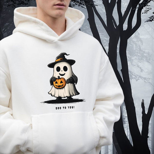 Halloween Spooky Ghost Men's Fleeced Hoodie