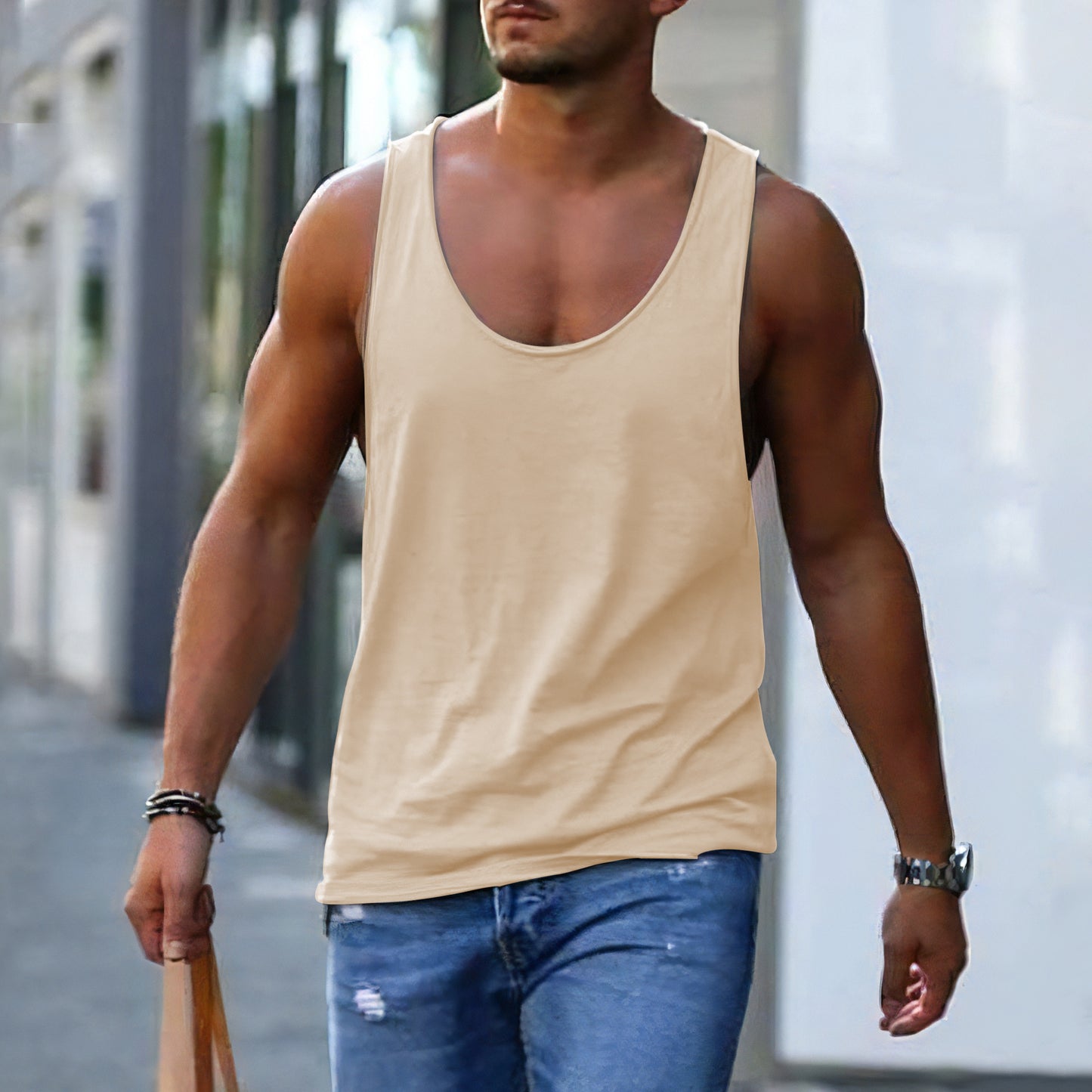 Clearance-Men's Beige Color Tank