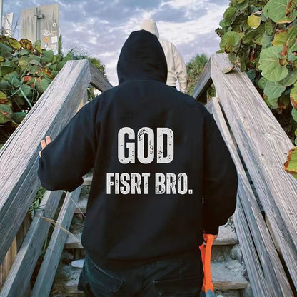 God First Bro. Men's Fleecd Black Hoodie