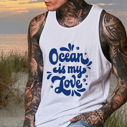 Ocean Love Letter Print Men's Tank Top-A