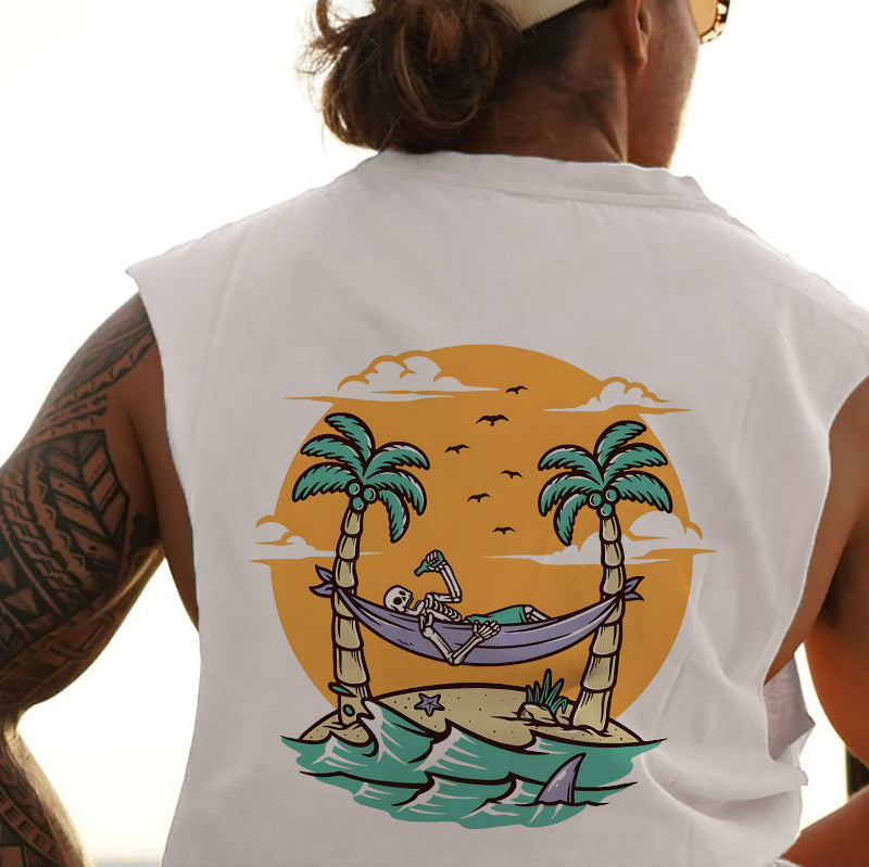 Skull On Vacation Print Men's Tank-B