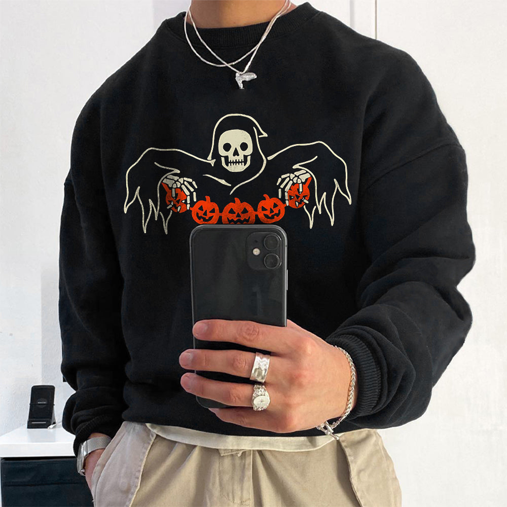 Halloween Skeleton Pumpkin Print Men's Sweatshirt