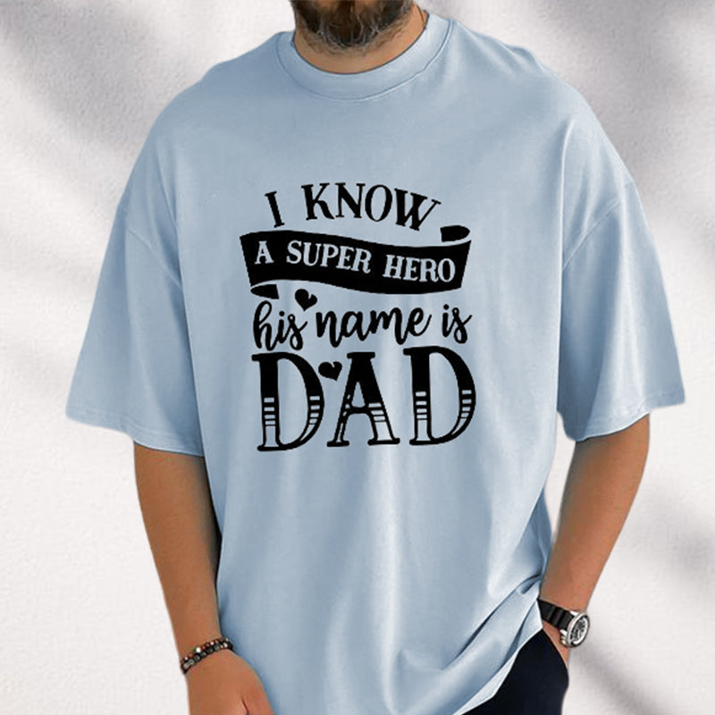 Men's Super Hero Gift For Dad Letter Print Tee