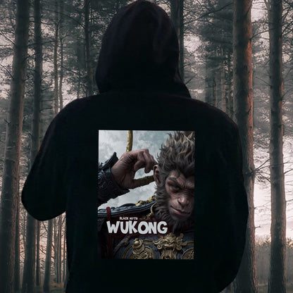 Men's Wukong Games Print Black Fleeced Hoodie