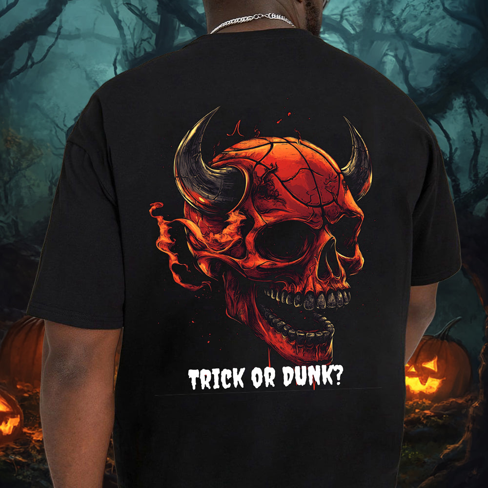 Men's Spooky Season Skull Bulls Basketball Lovers Tee