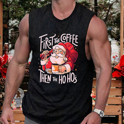 Xmas Coffee Lover Santa's Print Men's Tank