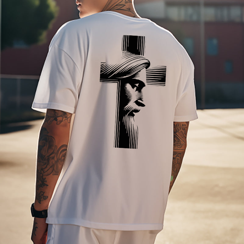 Christian Jesus and Cross Print Short Sleeve T-shirt