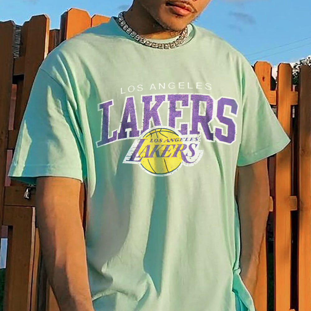 LAKERS Basketball Letter Graphic Print Loose Casual Men's T-Shirt