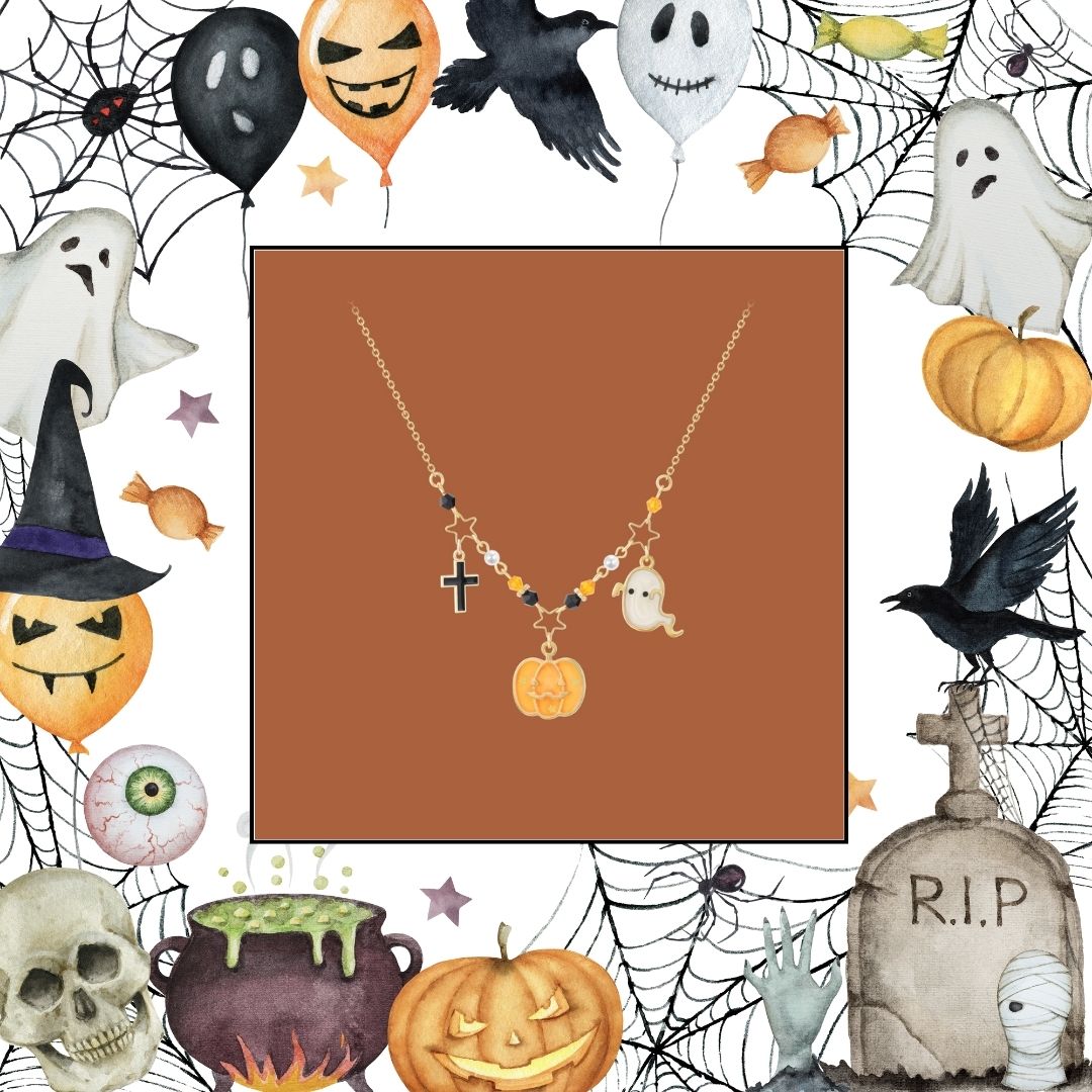 Spooky Halloween Jewelry Pumpkin Cross Ghost Pendant Necklace